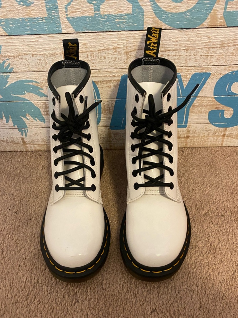 Dr. Martens  White Leather Lace-Up Combat Boots size 6